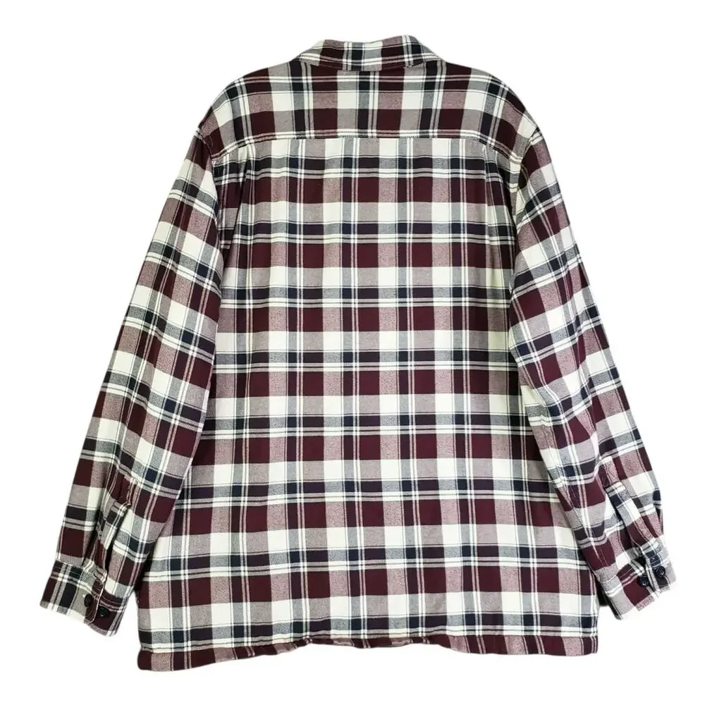 LL Bean Shirt Mens Flannel LS Button Up Size Large Plaid Shacket Fleece Lined - Picture 3 of 11